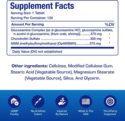 High Absorption Glucosamine Chondroitin MSM - Clinical Formula Bone Joint Tendon and Ligament Supplement with MSM Glucosamine Chondroitin - Non-GMO Gluten Free & Made in The USA - 120 Servings