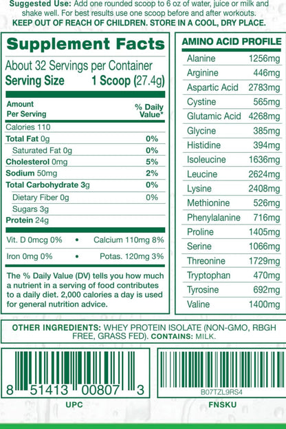 Pure Label Nutrition 100% Grass Fed Whey Protein Isolate Unflavored-Keto-Low Carb