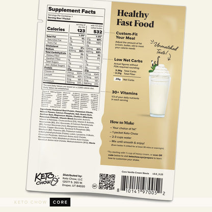 Keto Chow Chocolate CORE with Stevia Meal Replacement Shake Powder, 1 Meal