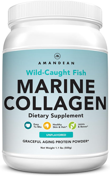 AMANDEAN Marine Collagen Peptides Powder, Wild-Caught Fish Collagen, 500g