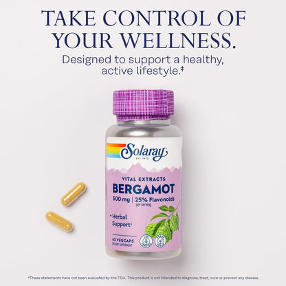 SOLARAY Bergamot 500 mg - Citrus Bergamot Supplement for an Active Lifestyle - Standardized to 25% Flavonoids - with Berberine HCl from Indian Barberry - Vegan, 60-Day Guarantee, 30 Serv, 60 VegCaps