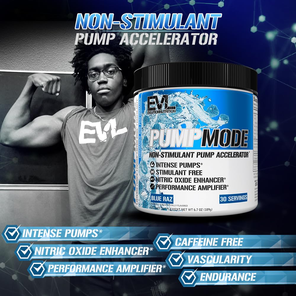 EVL PumpMode Nitric Oxide Supplement - Nitric Oxide Booster Pump Pre Workout Powder with Glycerol and Betaine for Muscle Recovery Growth and Endurance - Stim Free Pre Workout Drink (Unflavored)