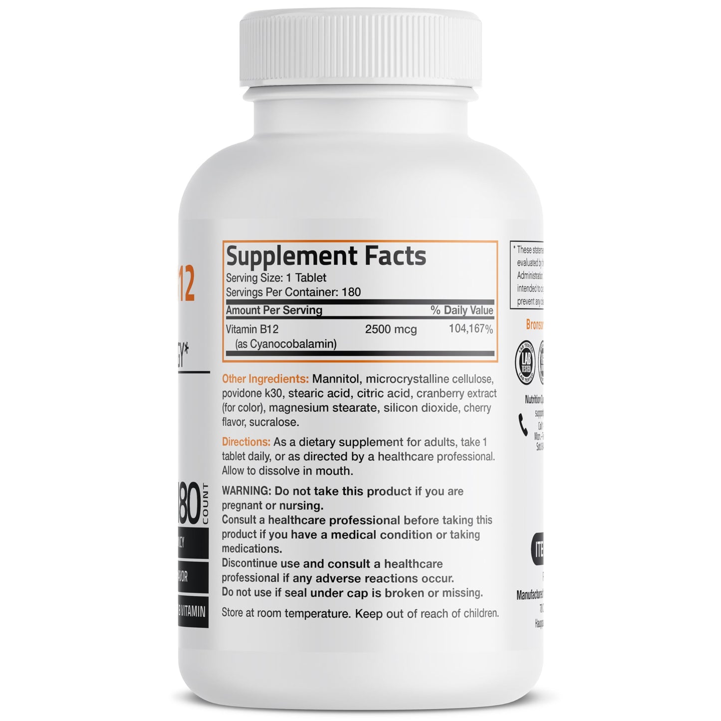 Vitamin B12 2500mcg Shot of Energy Fast Dissolve Chewable Tablets - Quick Release Cherry Flavored Sublingual B12 Vitamin - Supports Nervous System, Healthy Brain Function Energy Production – 90 Count