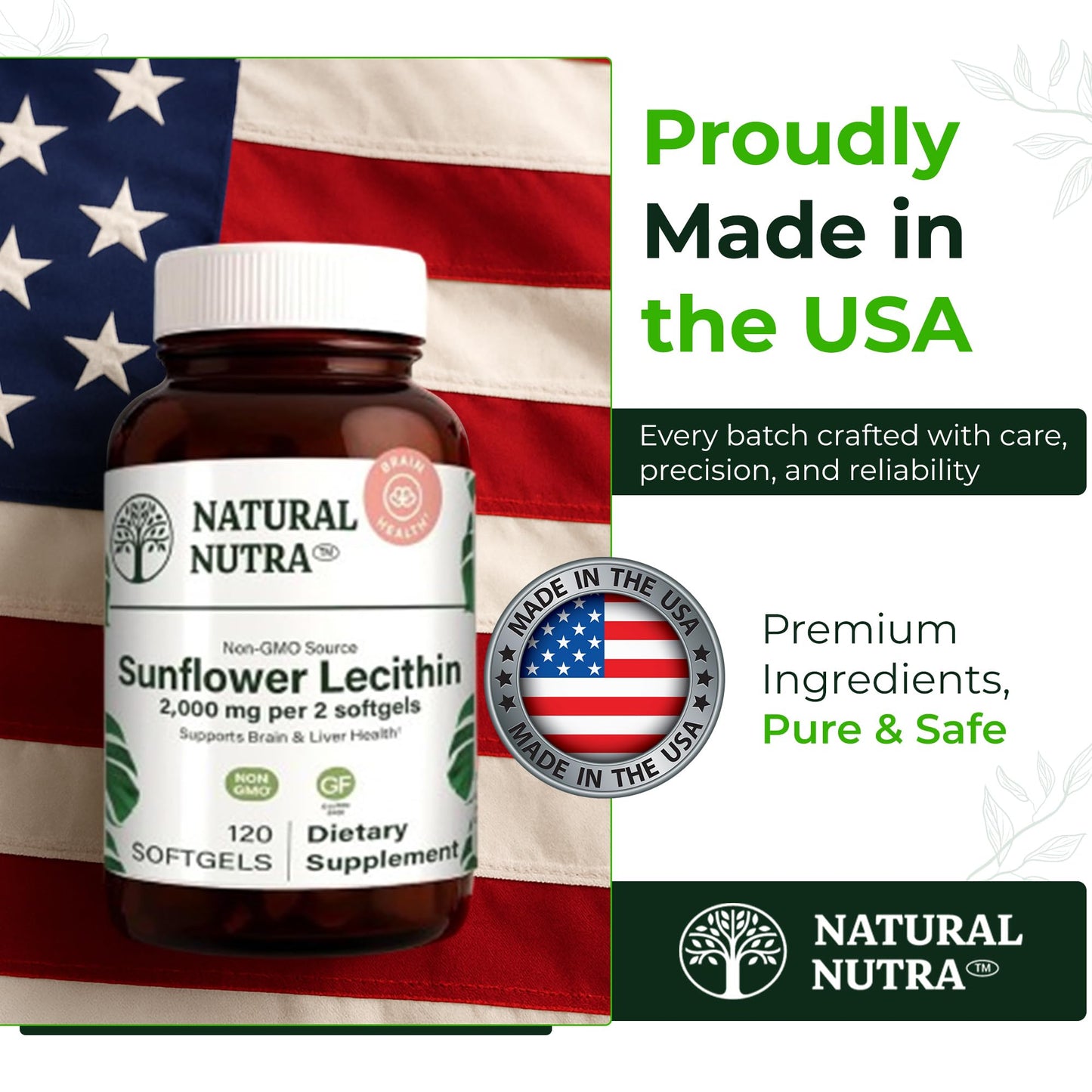 Natural Nutra Sunflower Lecithin Supplement 2000mg, Gluten-Free 120 Softgel | Supports Sunflower Lecithin Breastfeeding, Liver & Brain Health