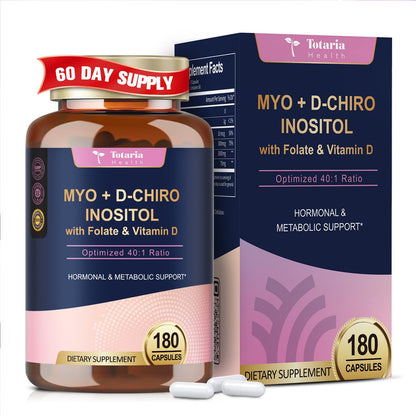 Totaria Myo-Inositol & D-Chiro Inositol Supplement Capules 3075mg, Plus Multivitamin Vitamin D3, Folate, Ideal 40:1 Ratio - Hormonal Balance for Women & Ovarian* Support | Vegan, Non GMO - 120 Caps
