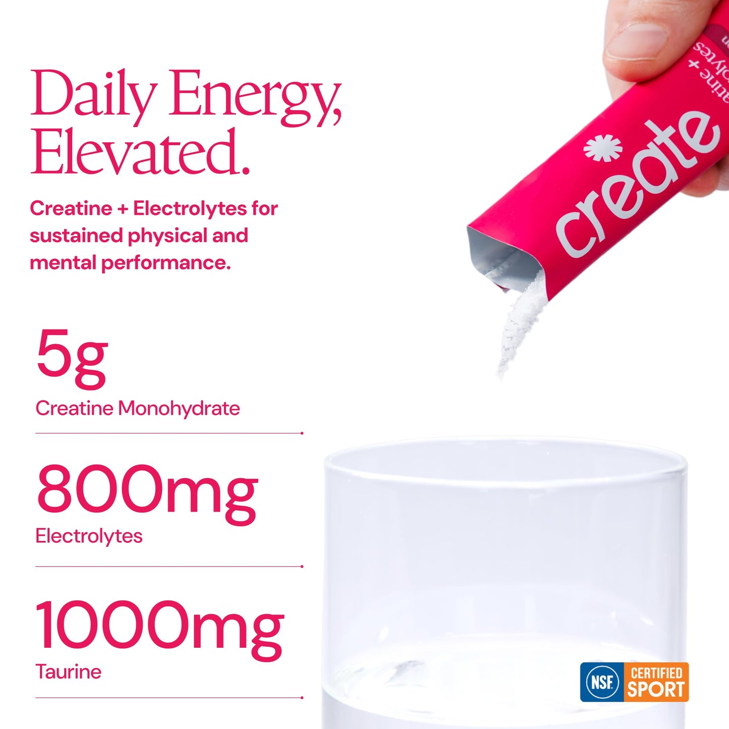 Create Creatine + Electrolytes – Energy & Strength – Variety Pack | NSF Certified for Sport – Daily Hydration Mix, 30 Sugar-Free Stick Packs with 1000mg Taurine, Supports Recovery & Endurance