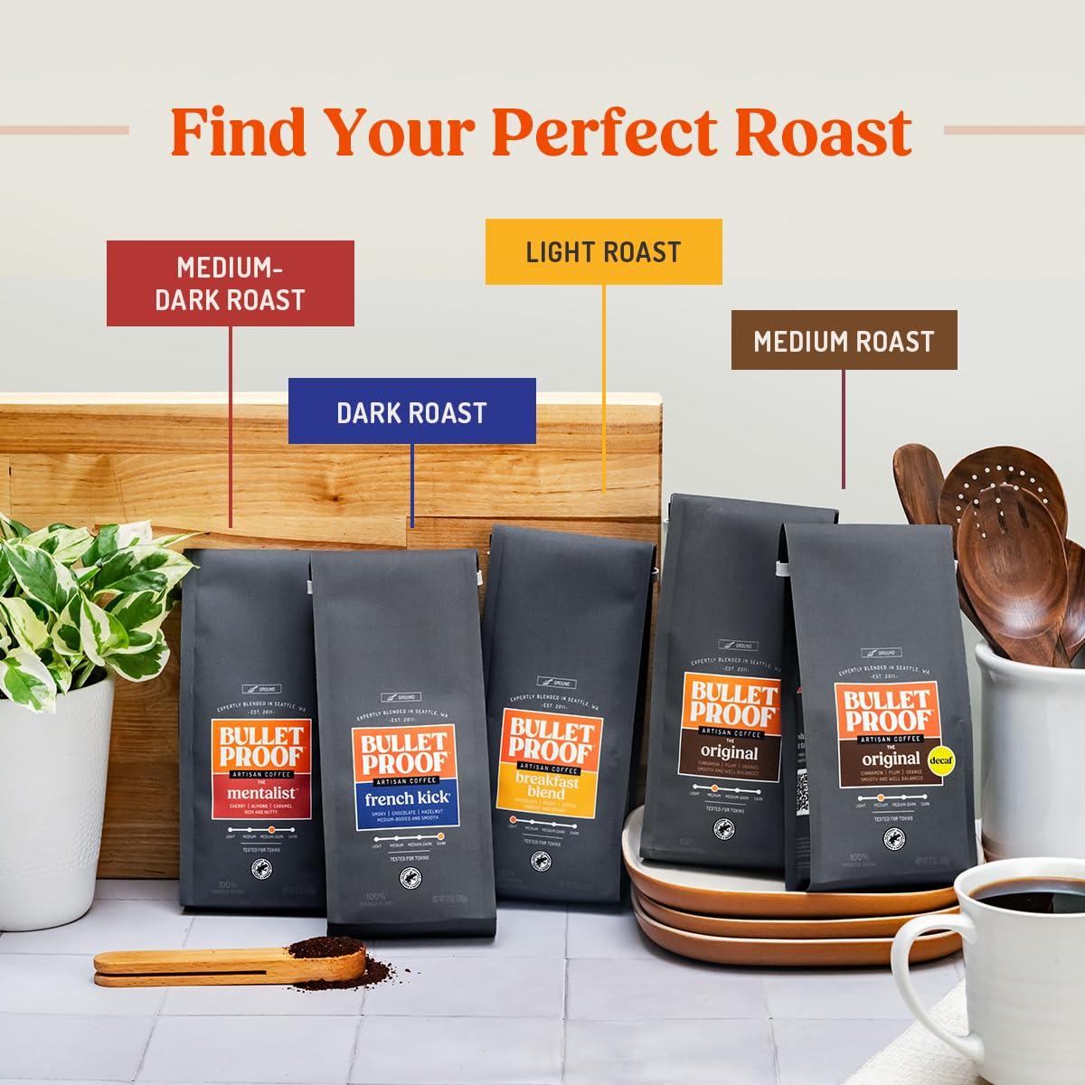 Bulletproof Original Medium Roast Whole Bean Coffee, 12 Ounces, Clean Coffee Tested for Toxins