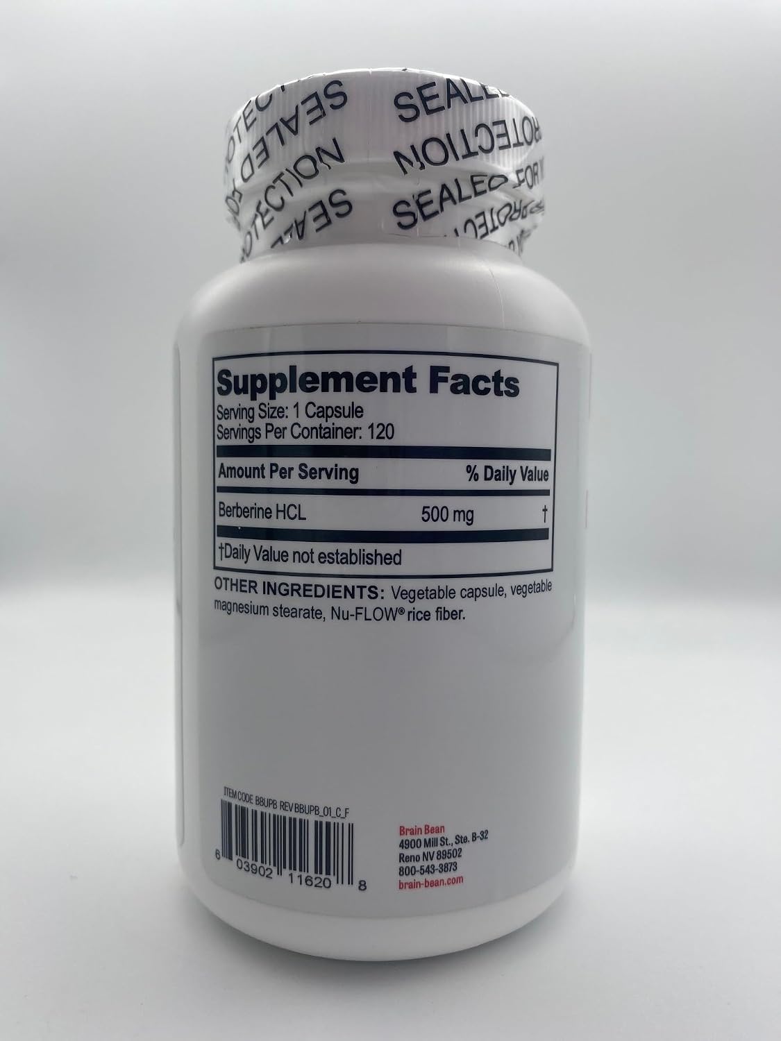 Brain Bean Ultra - Pure Berberine HCL Supplement 500mg for Brain Health - Non-GMO, Gluten-Free 120 Vegan Capsules of Berberine Supplement (Made in USA)