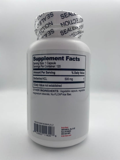 Brain Bean Ultra - Pure Berberine HCL Supplement 500mg for Brain Health - Non-GMO, Gluten-Free 120 Vegan Capsules of Berberine Supplement (Made in USA)
