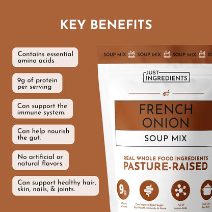 Just Ingredients French Onion Soup Mix Powder - 20 Servings, 9g Protein, Bone Broth, Gut Health