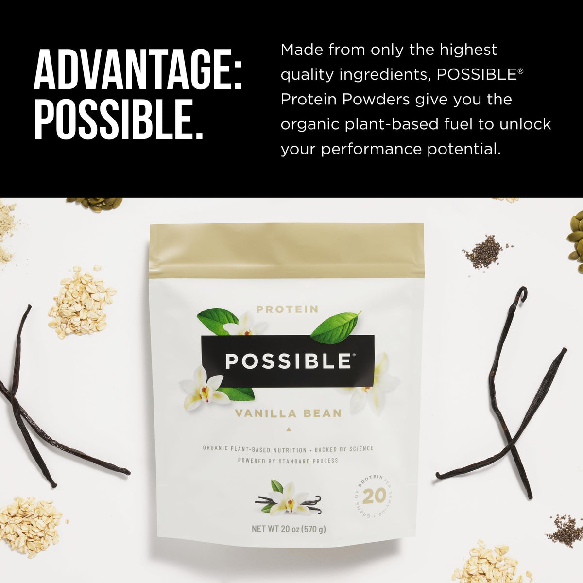 Possible Protein Powder Vanilla Bean - 20g of Vegan, Plant-Based Protein Mix - Non-GMO