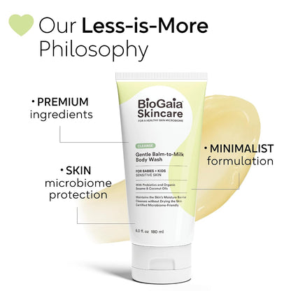 BioGaia Gentle Balm-to-Milk Body Wash | Scandinavian Baby & Kids Skincare | Oil-Based Cleanser | Fragrance & Essential Oil-Free | Supports a Healthy Skin Microbiome | Cold-Pressed, Organic Oils