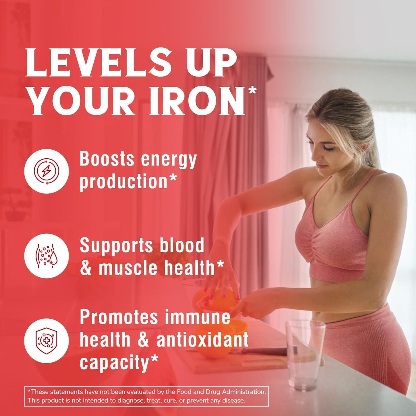 Iron Supplement, 65mg Carbonyl Iron with 250mg Vitamin C, Stomach Friendly | Iron Pills for Blood Building Women & Men, High Absorption, No Nausea, No Constipation, Non-GMO, No Gluten, 60 Vegan Tabs