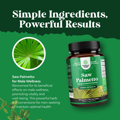 Extra Strength Saw Palmetto Extract - Advanced Herbal Complex for Hair Health and Urinary Support with Plant Sterols & Flavonoids - Potent Herbal Supplement with 500mg per Serving - 100 Count