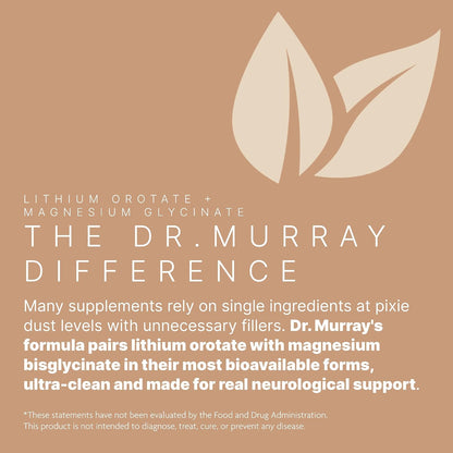 Dr. Murray's Ultra Clean Lithium Orotate with Magnesium Glycinate - 5mg Lithium | Vegan Capsules | Mood & Cognitive Support | Neurological Wellness Formula | 60 Count
