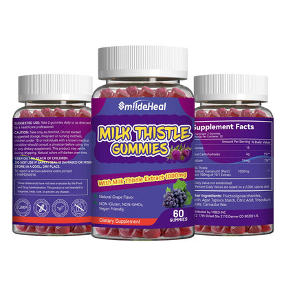 Milk Thistle Gummies 1000mg, Liver Detox, Antioxidant Support,60 Count | Milk Thistle Gummies, Milk Thistle Extract 1000mg, Liver Detox, Antioxidant Support, Milk Thistle Supplement, 60 Count