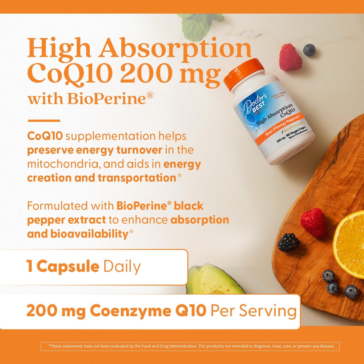 Doctor's Best High Absorption CoQ10 200mg with BioPerine Supplement - Coenzyme Q10 Caps for Heart Health & Antioxidant Support, CoQ10 200 mg for Women & Men, Non GMO - 60 Veg Capsules