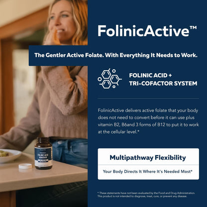 FolinicActive™ Organic Folinic Acid Liquid Drops for Brain, Heart, Nerve & Mood Support - 1700 mcg with B12, B6 & Riboflavin B2 - Tri-Cofactor Absorption System -Berry Flavor Drops, 1fl oz-60 Servings