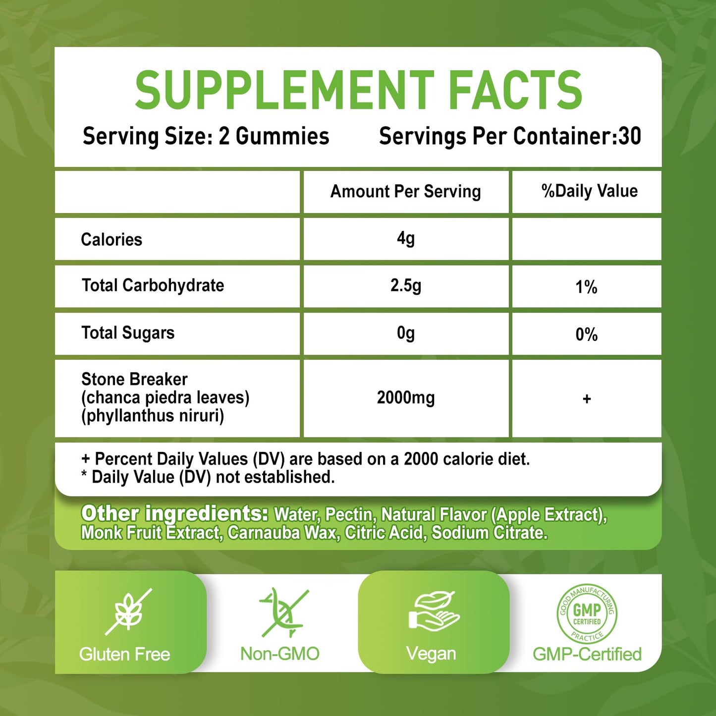 2 Pack Chanca Piedra Stone Breaker Gummies, Organic Herbal Supplement for Kidney Cleanse & Gallbladder Health, Kidney Stones Dissolver, Sugar Free, Vegan, Non-GMO, Apple Flavor
