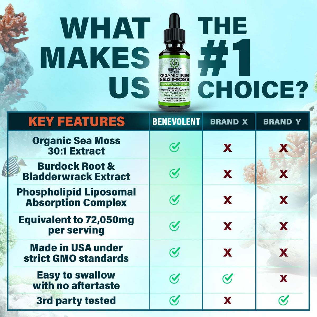 Irish Sea Moss Drops 2oz - Irish Sea Moss Organic, Burdock Root, Bladderwrack & BioPerine