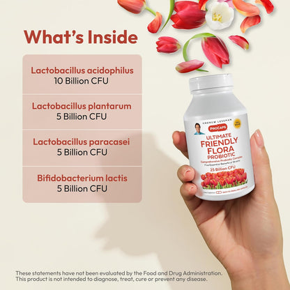 Andrew Lessman ProCaps Probiotic 25 Billion CFU 60 Capsules for Women & Men | Shelf-stable 25 Billion CFU. Four probiotic strains. No refrigeration required. Supports digestive & immune health.