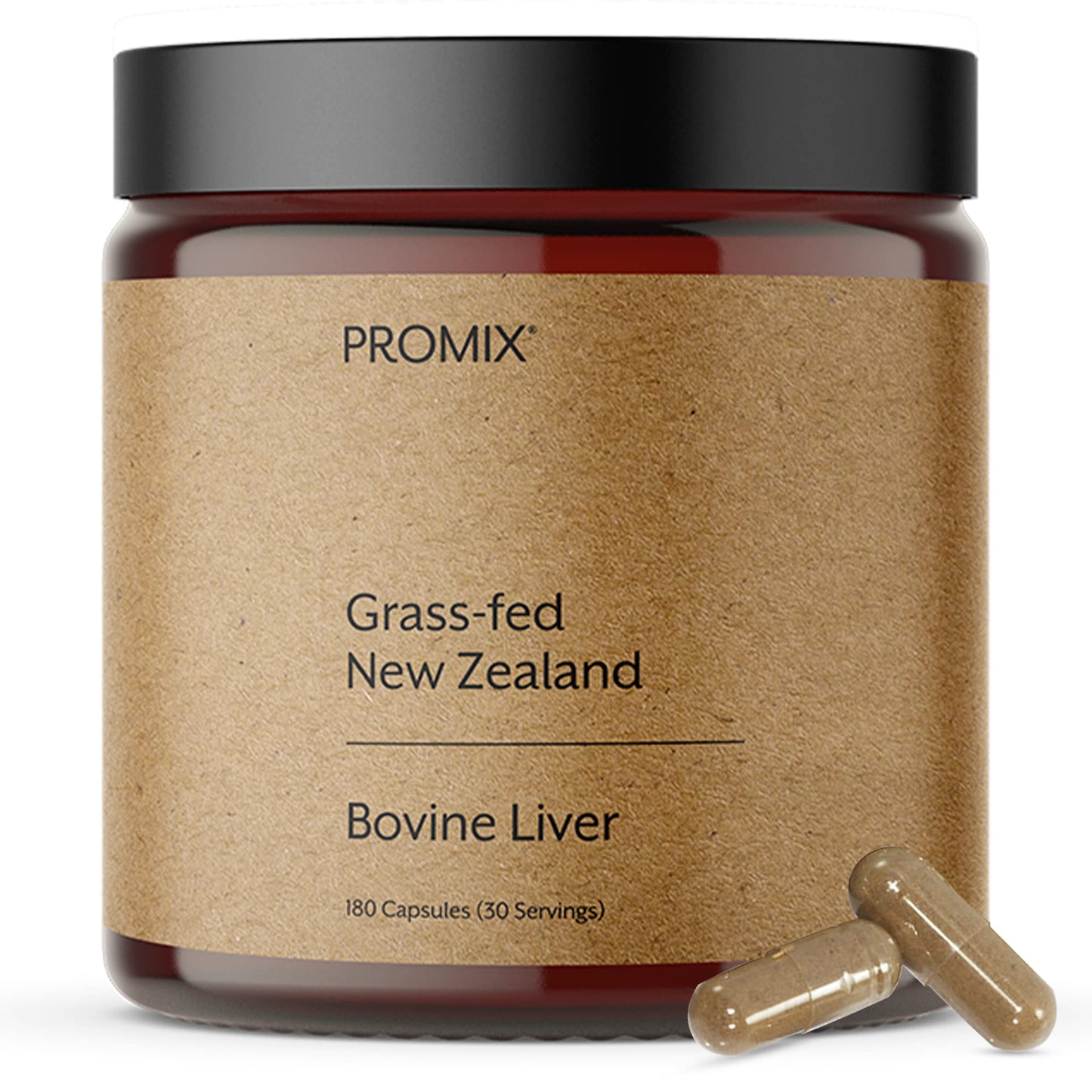 ProMix Nutrition Grass Fed Raw Beef Liver Supplement, Multivitamin - Bioavailable Vitamin A, B12, D3, Heme Iron - 180 Gelatin Capsules