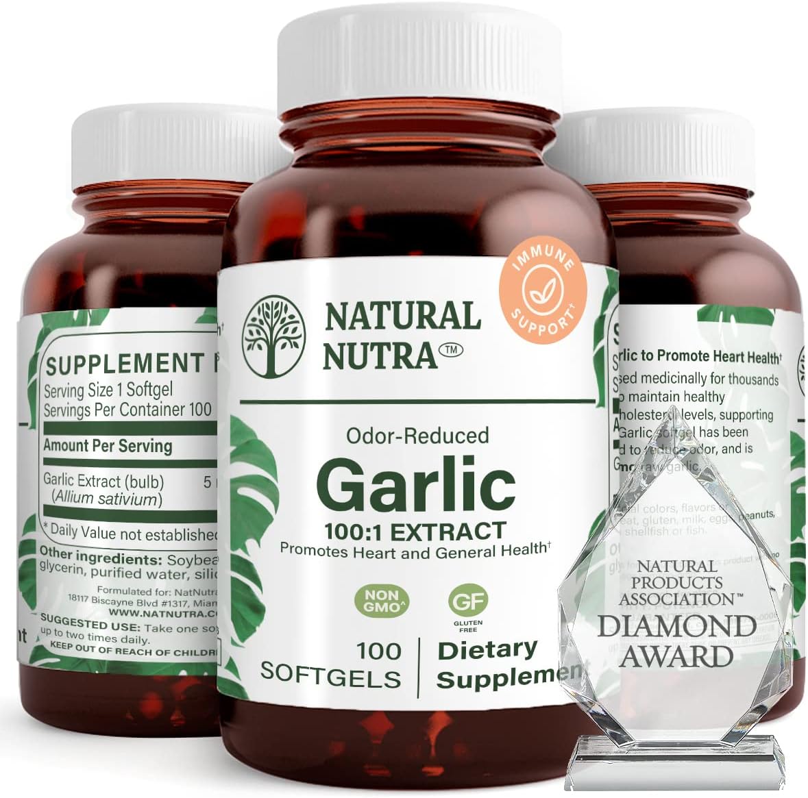 Natural Nutra Odorless Garlic Oil Supplement, Organic Pills for Boost Heart Health & Skin Health, Enhance Immune System, Reduce Cyclical Issue, Maintain Body Fat Oil, Allium Sativum 500mg,100 Softgels