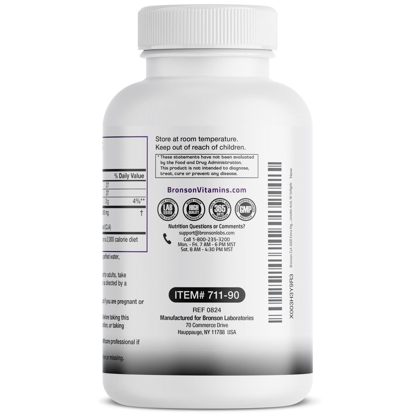 Bronson CLA 3000 Extra High Potency Supports Healthy Weight Management Lean Muscle Mass Non-Stimulating Conjugated Linoleic Acid 120 Softgels | 2250 mg Active CLA per Serving, Non-Stimulating, 100% Safflower Oil, Lean Body Mass Support, Non-GMO