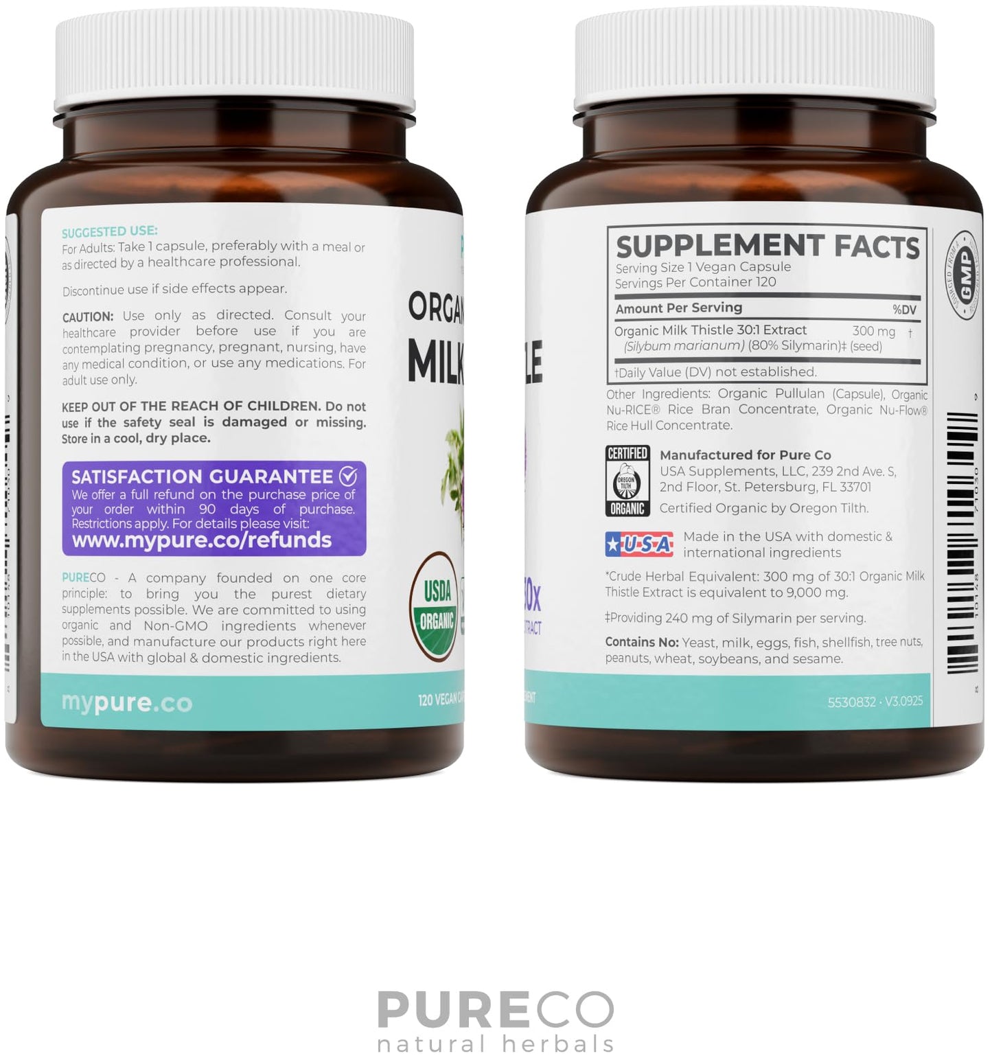 USDA Organic Milk Thistle Capsules - 80% Silymarin Supplement for Liver Support- Super Concentrated 300mg of 30:1 Milk Thistle Extract Equivalent to 9,000mg - Milk Thistle Liver Detox 60 Day Supply