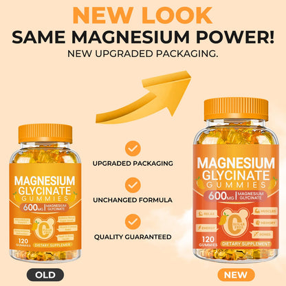 Magnesium Glycinate Gummies 600mg, Sugar Free Magnesium Gummies for Adults