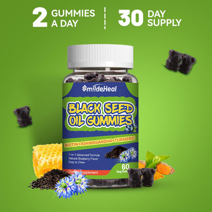 Black Seed Oil Gummies, Organic Black Cumin Seed Oil Gummies, Black Cumin Seed Oil Organic 500mg, Chewable Black Seed and Honey Gummies, Vegan, 60 Gummies