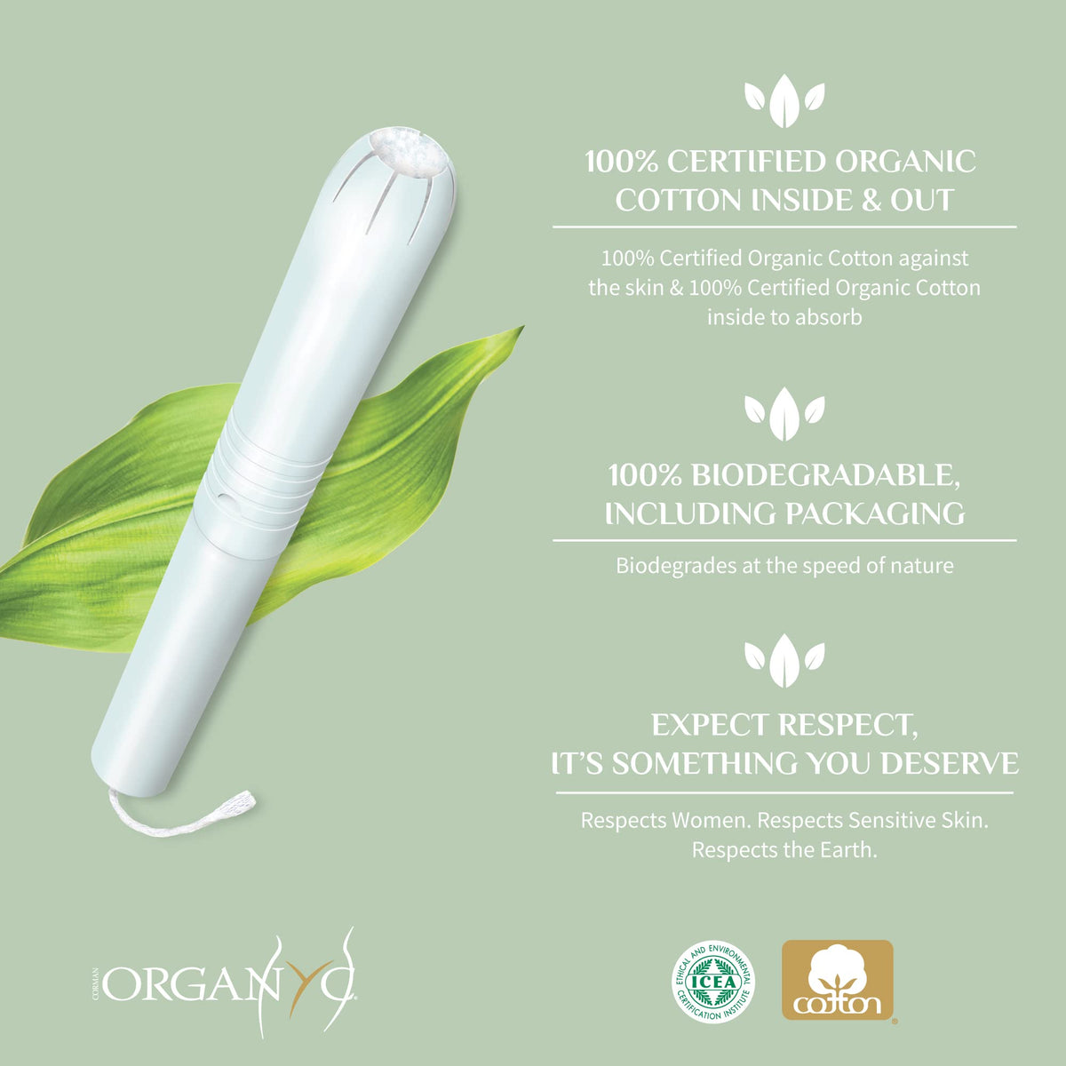 Organyc 100% Certified Organic Cotton Tampons - Cardboard Applicator, Free from Chlorine, Perfumes