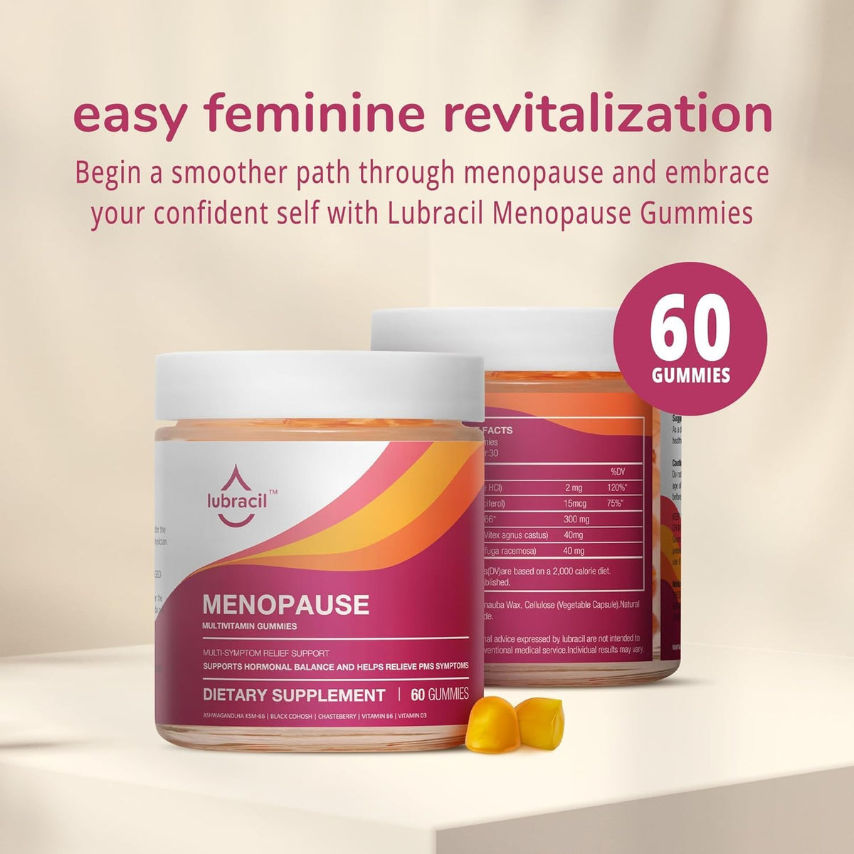 Lubracil - Menopause Gummies - Women's Natural Hormone-Free Daily Dietary Supplement