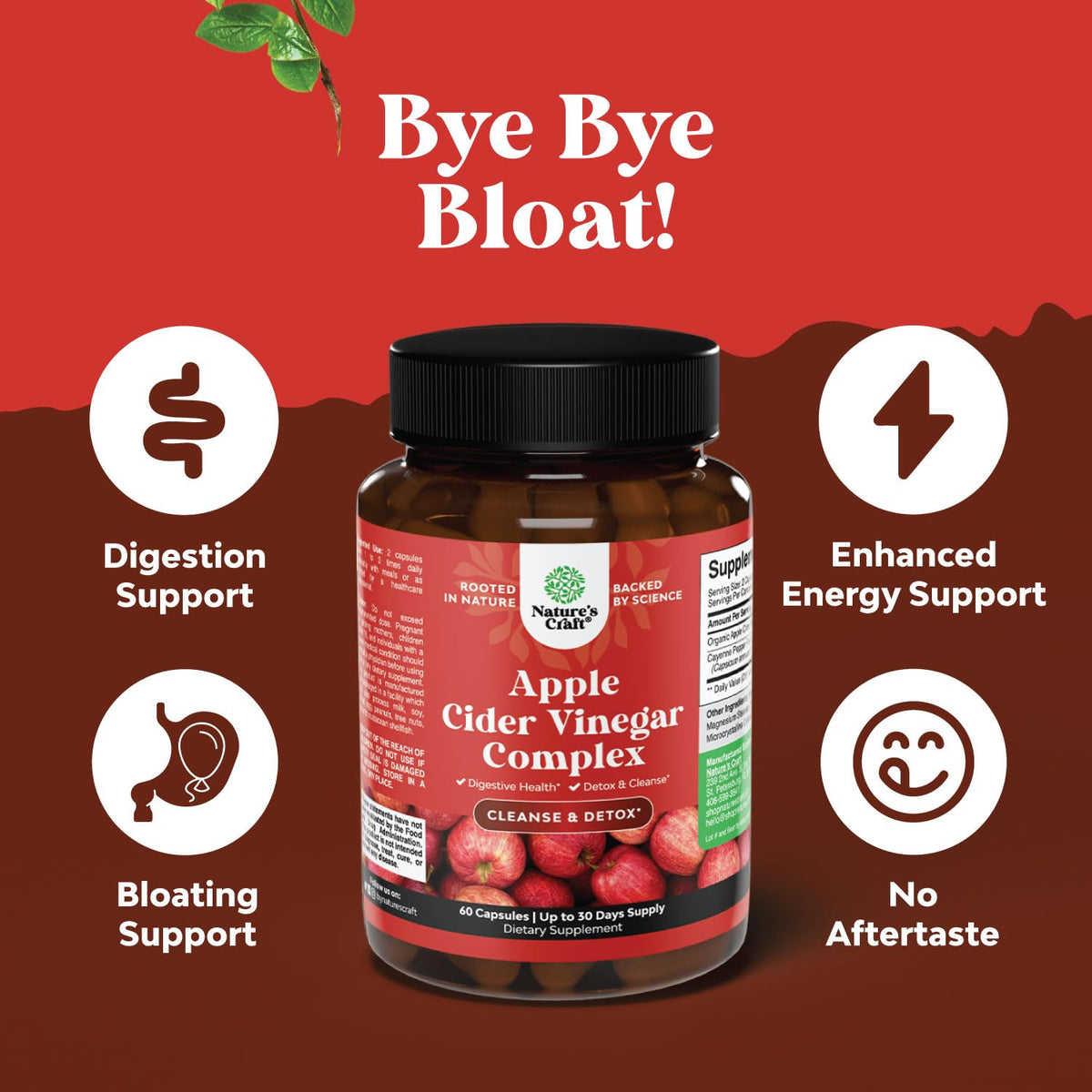 Potent Apple Cider Vinegar Capsules – ACV Pills Nutritional Supplements for Digestive