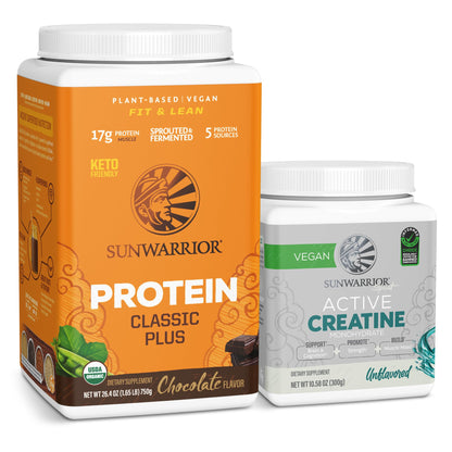 Sunwarrior Classic Plus Chocolate Protein Powder 30 Servings & Creatine Monohydrate 
