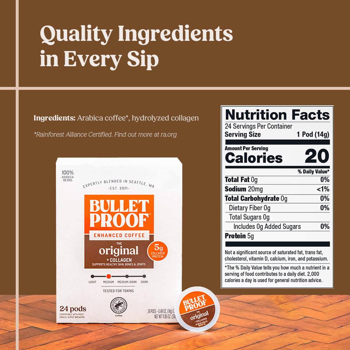 Bulletproof Coffee + Organic Grass-Fed Butter Single-Serve Pods, Keto Coffee, All-in-One Recipe with MCT Oil and Butter, 24 Count