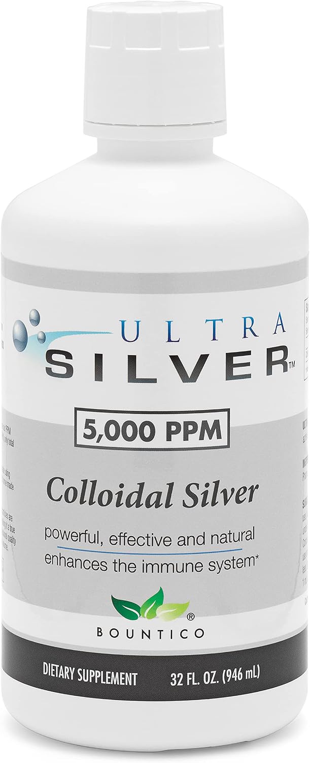 Ultra Silver® Colloidal Silver | 5,000 PPM, 32 Oz (946mL) | Mineral Supplement | True Colloidal Silver - 4 oz Dropper Bottle (Empty) Included for Dispensing!