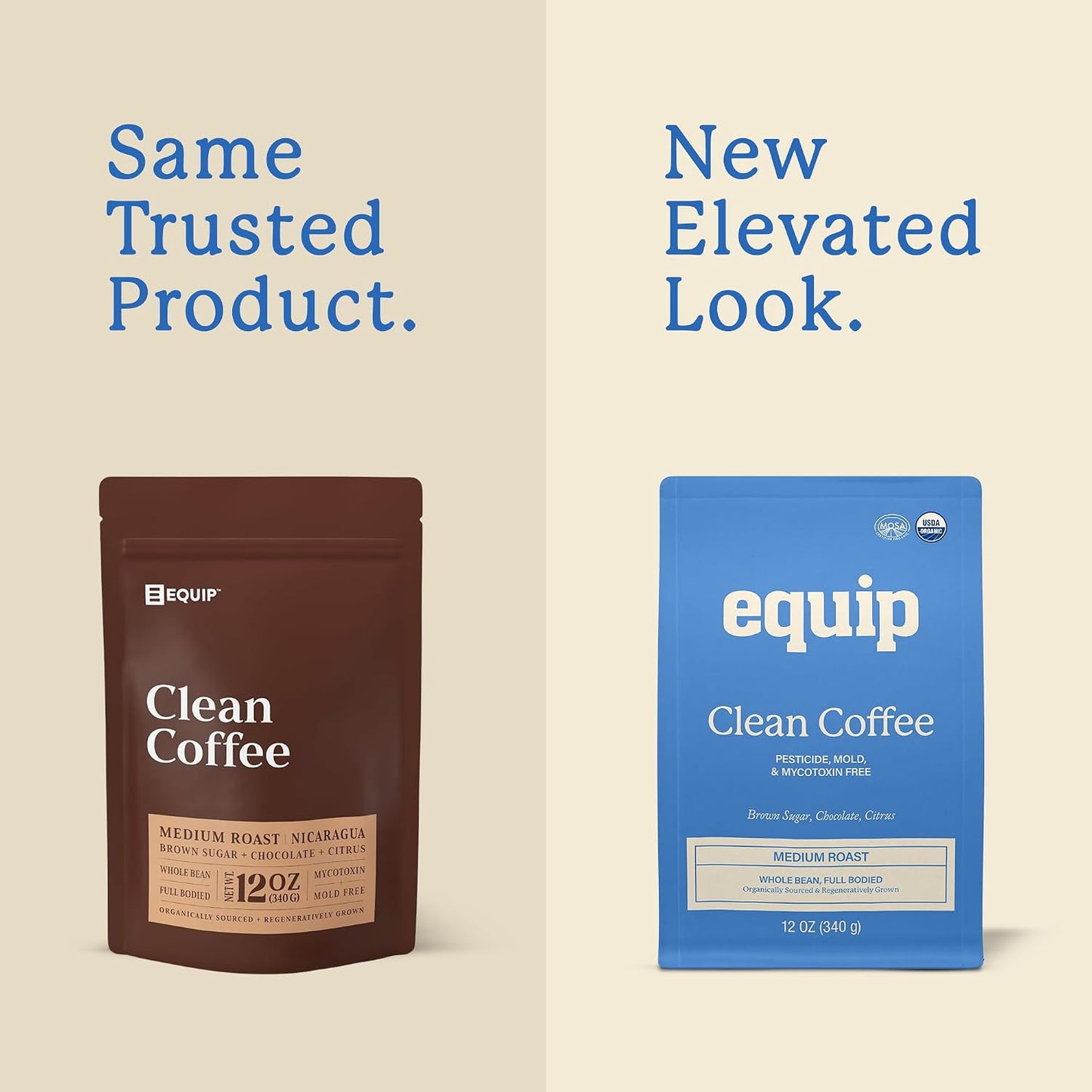 Equip Foods Clean Coffee | Gold Standard, Certified Organic, Fair Trade, Regenerative | Medium Roast, Whole Bean, Nicaragua | Brown Sugar+Chocolate+Citrus