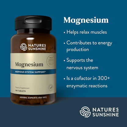 Nature's Sunshine Magnesium, 250 mg, 180 Tablets | Supports Both The Nervous and Structural Systems by Helping Muscles Relax and Maximize Energy Production