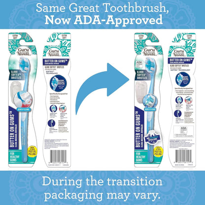 GuruNanda Butter On Gums Toothbrush, ADA Accepted, with 8000+ Ultra Soft Softex Bristles for Sensitive & Receding Gums, Perfect for Whiter Teeth, 8 Ct
