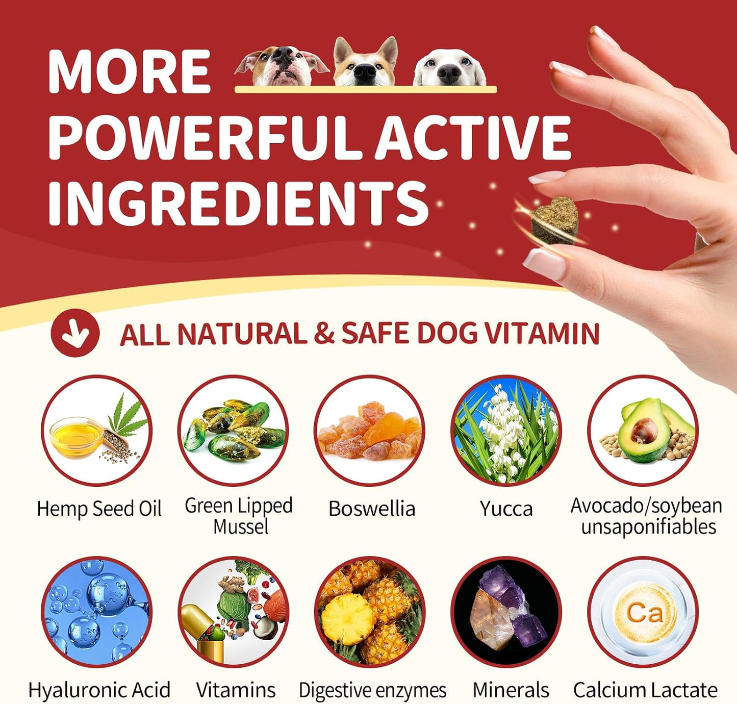 NATURE TARGET Glucosamine for Dogs, 120 Soft Chews, Chicken Flavor | Joint Supplement with Chondroitin, MSM, Omega-3,Hemp for Pain Relief, Hip & Joint Chews for Dogs with Calcium for Bone Health