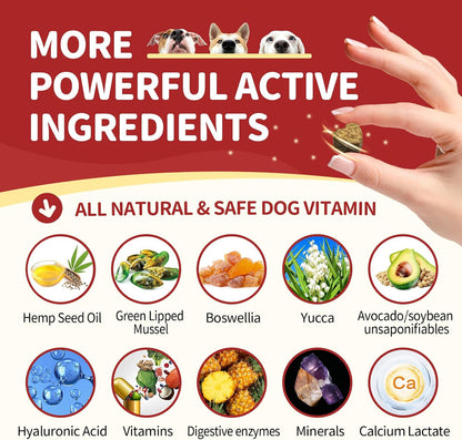 NATURE TARGET Glucosamine for Dogs, 120 Soft Chews, Chicken Flavor | Joint Supplement with Chondroitin, MSM, Omega-3,Hemp for Pain Relief, Hip & Joint Chews for Dogs with Calcium for Bone Health