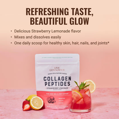 Live Conscious Collagen Peptides Powder - Naturally-Sourced Hydrolyzed Collagen Powder - Hair, Skin, Nail, and Joint Support - Type I & III Grass-Fed Collagen Supplements for Women and Men - 16oz