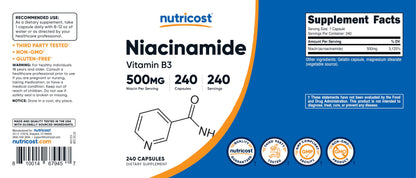 Nutricost Niacinamide (Vitamin B3) 500mg, 240 Capsules - Non-GMO, Gluten Free, Flush Free Vitamin B3