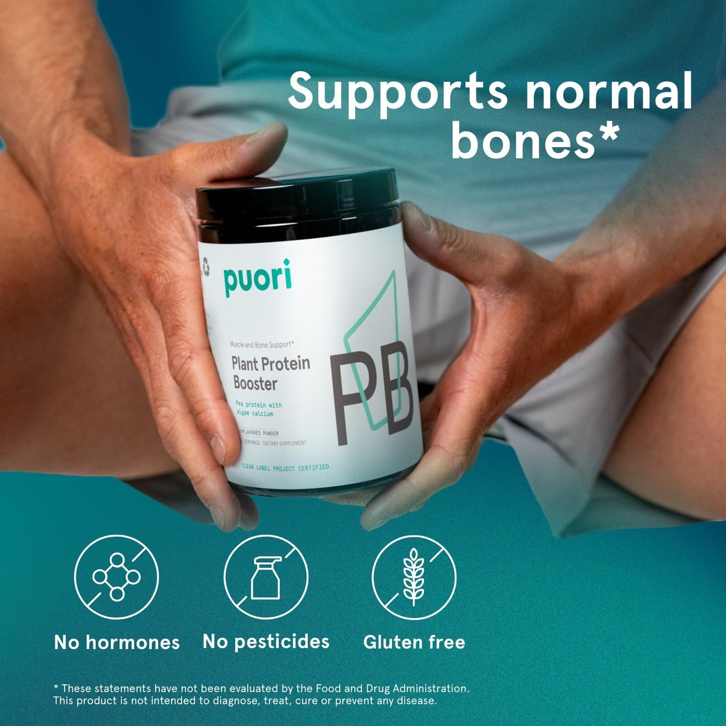 Puori Vegan Protein Powder, Unflavored - Plant-Based Protein Powder with Pea Protein, Algae Calcium - Workout Supplement for Sustained Energy, Bone Health, Muscle Recovery & Growth - 25 Servings
