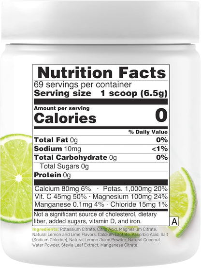 Electrolytes Powder, 1lb (69 Servings) – No Sugar, Lemon Lime – Hydration Supplement Drink Mix – High Potassium 1,000mg Per Serving, Manganese & Magnesium – Natural Hydration & Energy – Keto Friendly