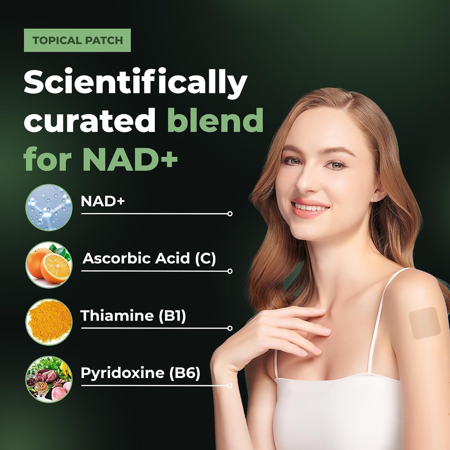 NAD Patches for Women & Men | NAD+ Patch for Energy & Healthy Aging | With CoQ10 & Nicotinamide, 60 Day Supply