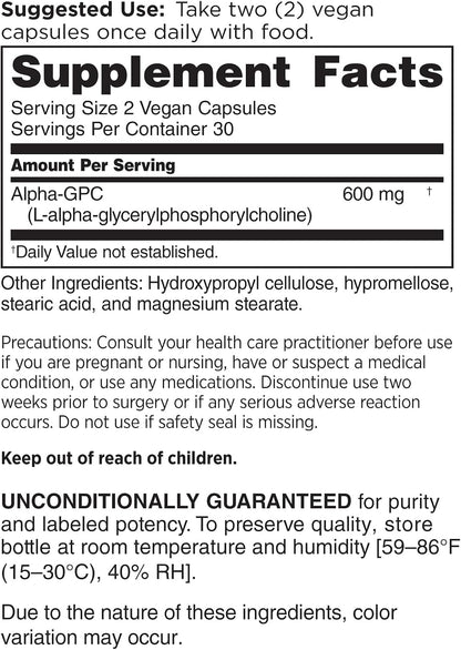 DOCTORS' PREFERRED Alpha GPC Supplement - Premium Formula. 600 MG/Serving, 60 Vegan Capsules, 30-Day Supply