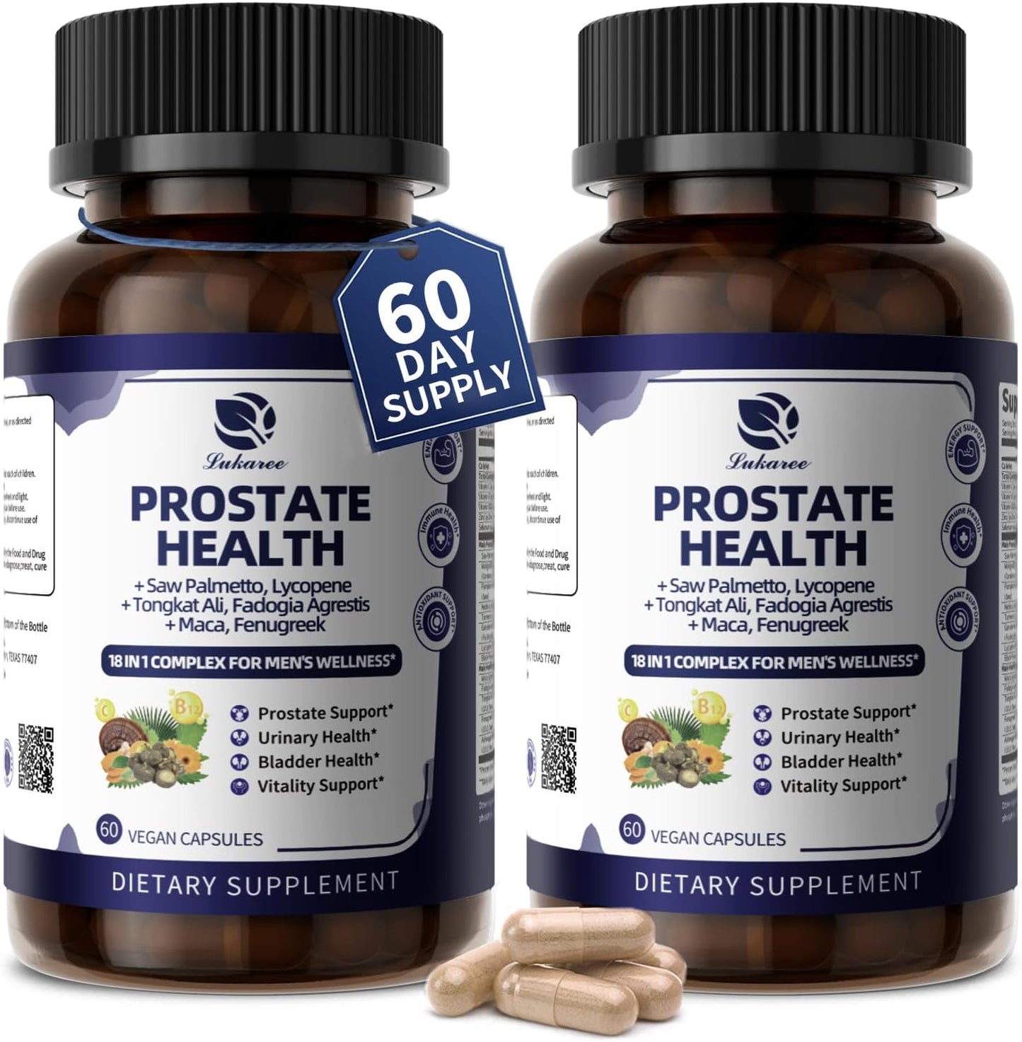 Prostate Health Supplements for Men - 18 in 1 Saw Palmetto with Pumpkin Seed & Nettle - Advanced DHT Blocker - Urinary Tract Health Support - with Ashwagandha, Reishi, 2 Pack