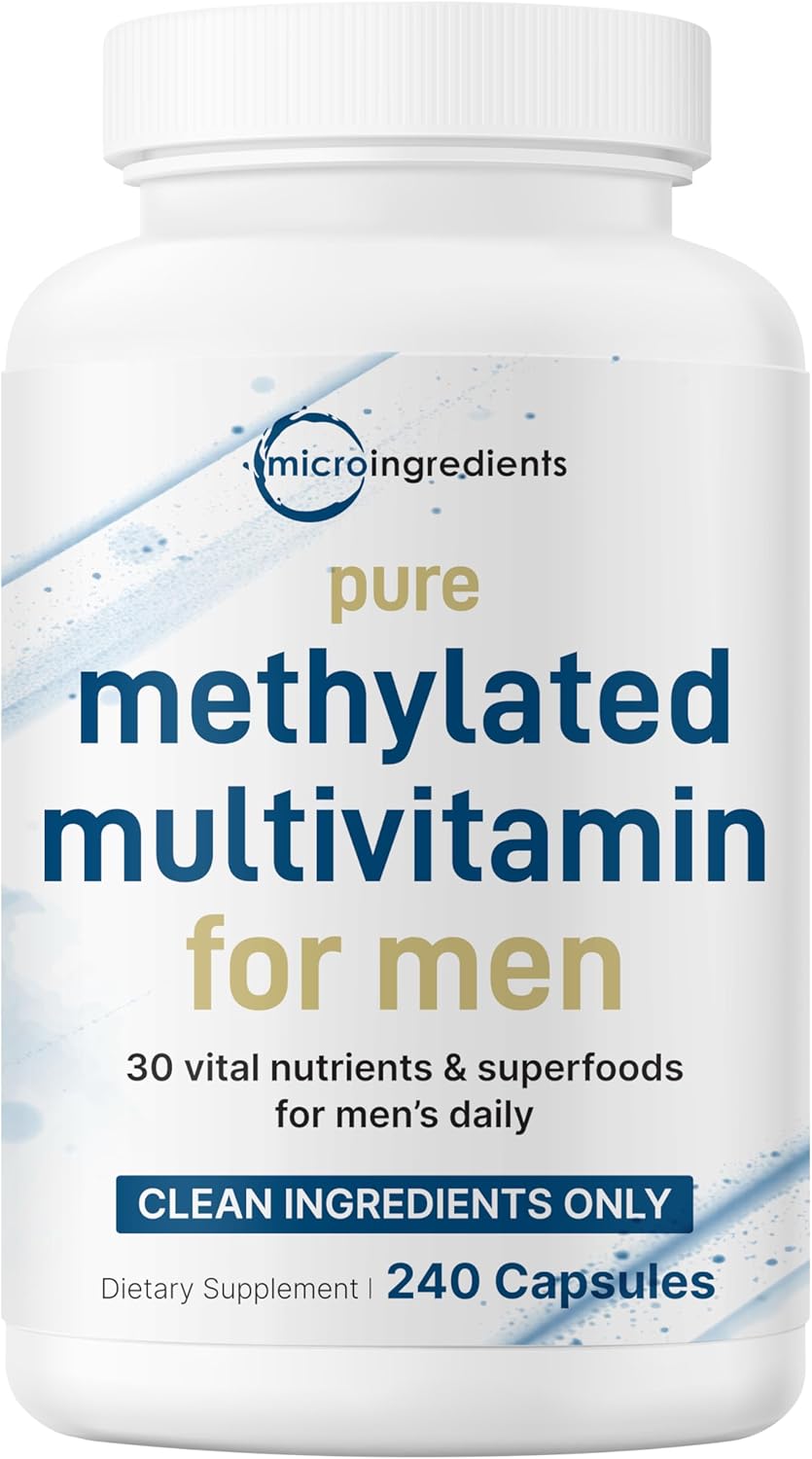 Micro Ingredients Pure Methylated Multivitamin for Men, 240 Capsules | 30 Essential Nutrients with Activated B Complex & Methylfolate + Saw Palmetto, Ginseng, Maca, Lycopene, Vitamin D3 & Zinc